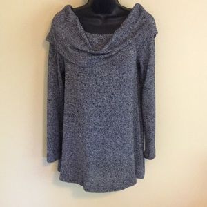 Black polyester knit cowl sweater
